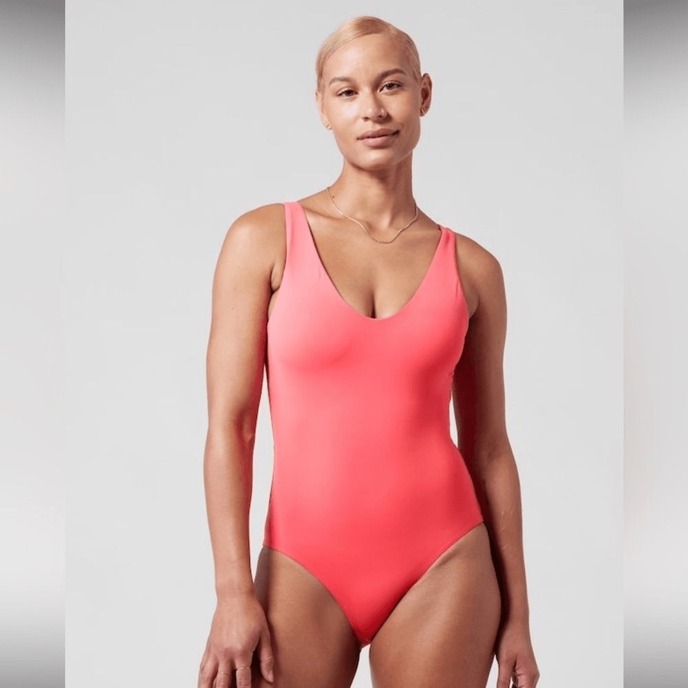 Athleta Coral Hampton One Piece Swimsuit, low back with twisted ruching detail L - Picture 4 of 6